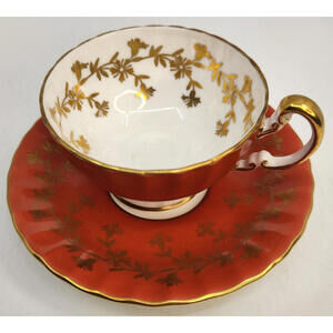 Aynsley ORANGE Ruffled Garland Carnation Teacup & Saucer